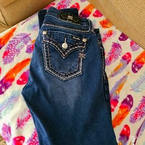 Miss Me Jeans Womens Size 31 Dark Wash Embellished Stretch Skinny Mid Rise
